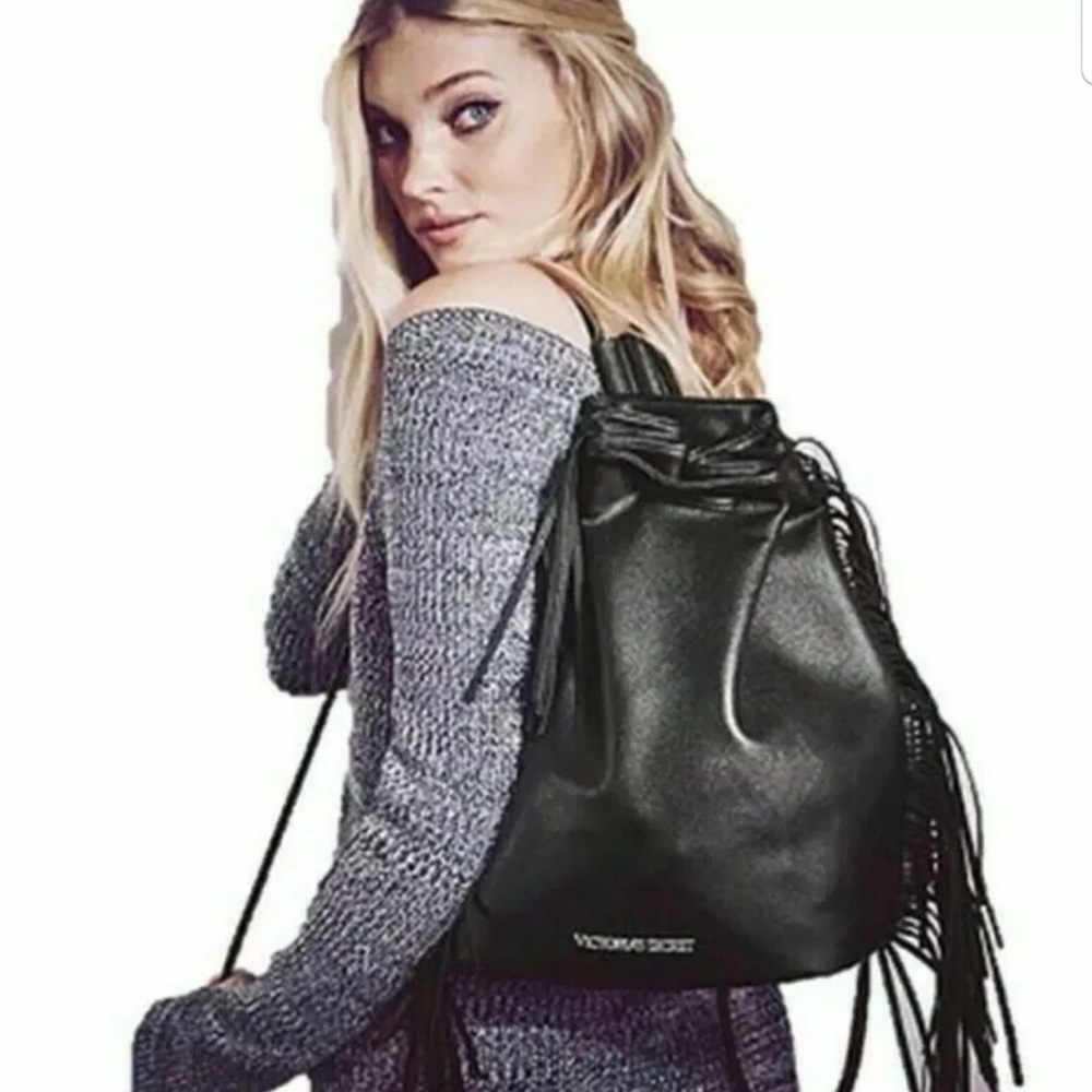 NWT Victoria's Secret Black Fringe Backpack HOBO